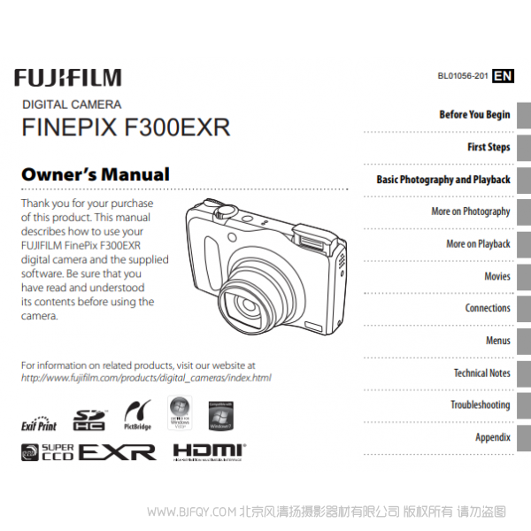 富士F300EXR   数码照相机 owner manual Fujifilm 北京风清扬摄影器材有限公司 关于这款产品的说明书下载链接 说明书下载 使用手册 pdf 免费 操作指南 如何使用 快速上手 