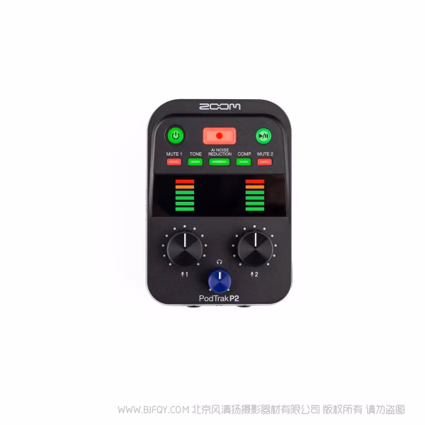 ZOOM PodTrak P2 2XLR输入播客录音机   带有 AI 降噪功能的 USB 麦克风播客录音机